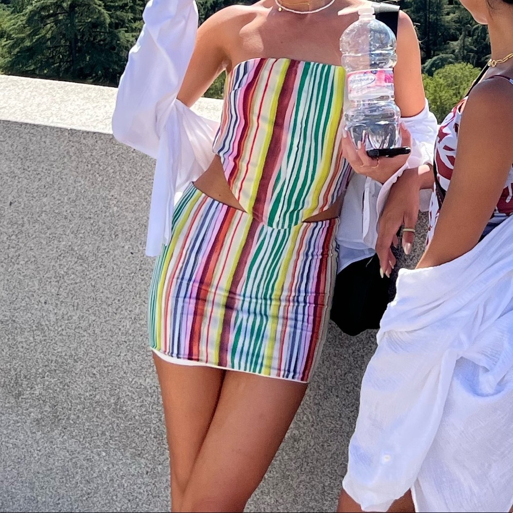 TIGER MIST ceara rainbow stripe corset
top + mini skirt set